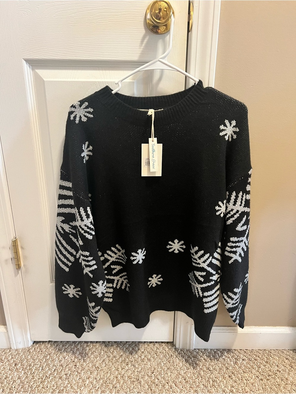 Black Snowflake Crewneck Sweater - Holiday Knit